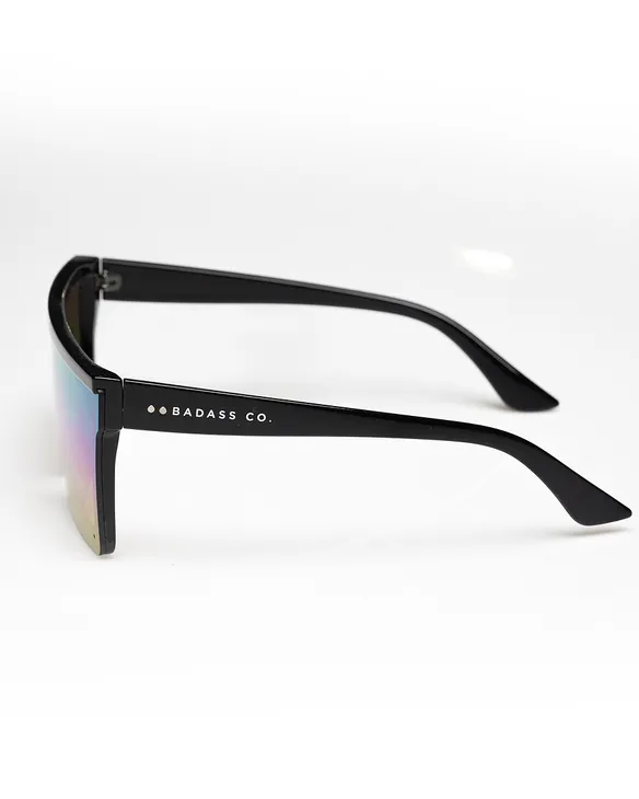 OKULARY ONE GLASS BLACK FLASH RAINBOW MIRROR 01-81